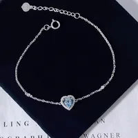 Bracelet argent 925 cœur zircon bleu ciel pavé blanc - Solaris bijoux
