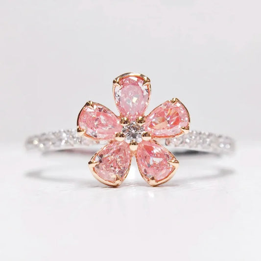 Bague fleur sakura argent 925 zircons - design délicat