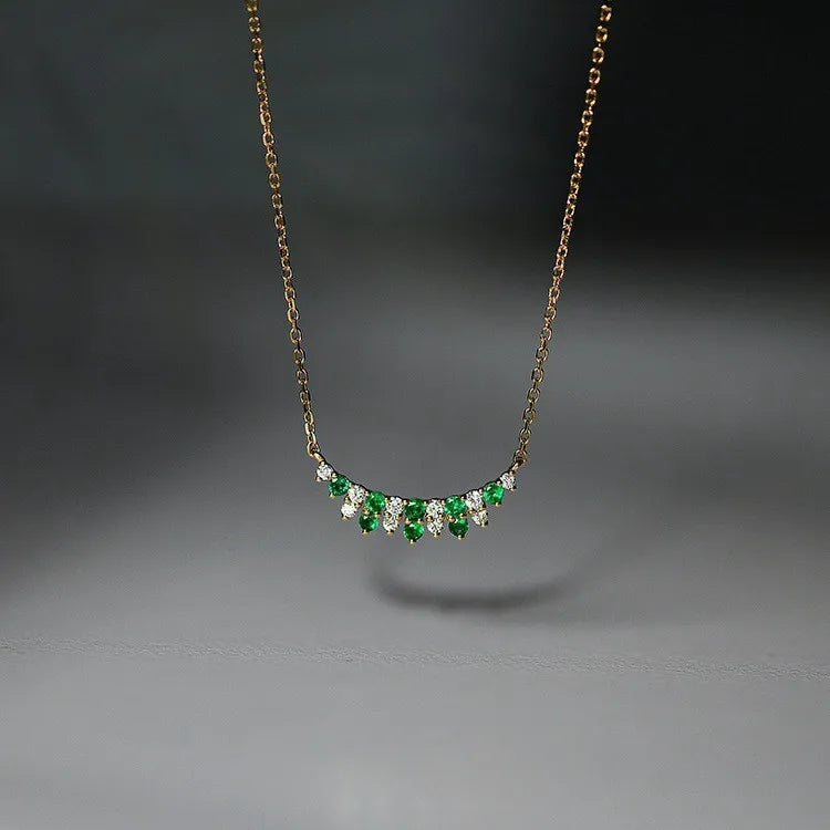 Collier argent 925 plaqué or zircons vert et blanc - détail pendentif
