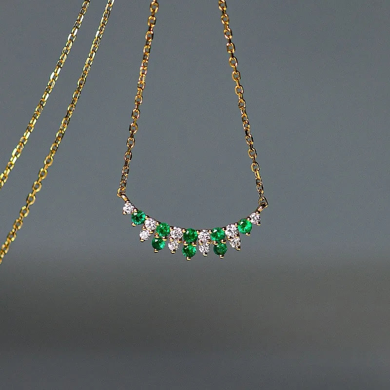 Collier argent 925 plaqué or zircons vert et blanc - Solaris bijoux