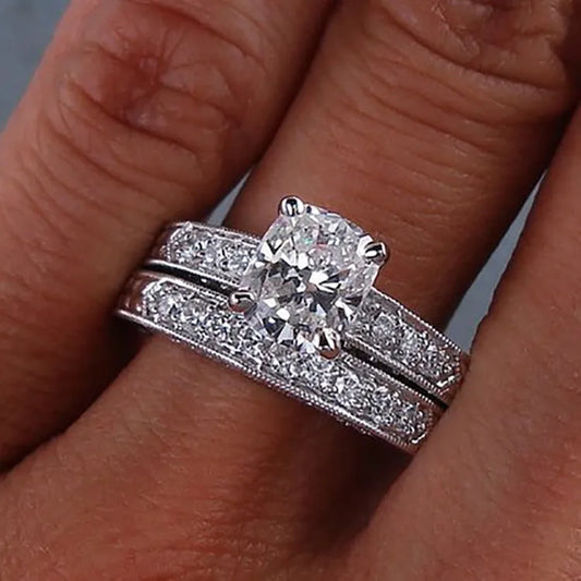 Bague solitaire zircon alliance pavée acier inoxydable argenté - vue de face
