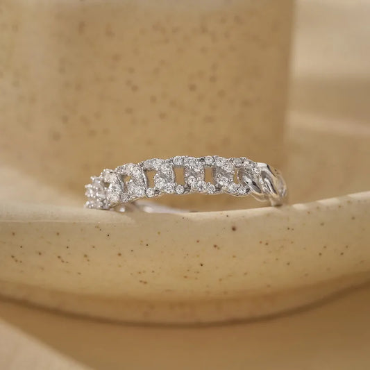 Bague chaîne maillons zircons argent 925 - finition argentée
