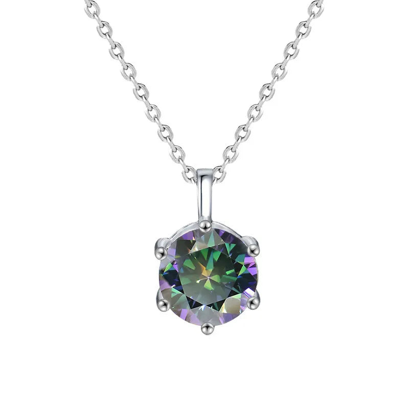 Collier moissanite verte 1 carat argent 925 certificat - vue de face
