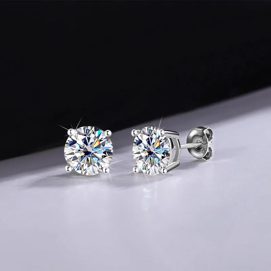 Puces d'oreilles argent 925 zircon 1 ct rond classique intemporel - vue de face
